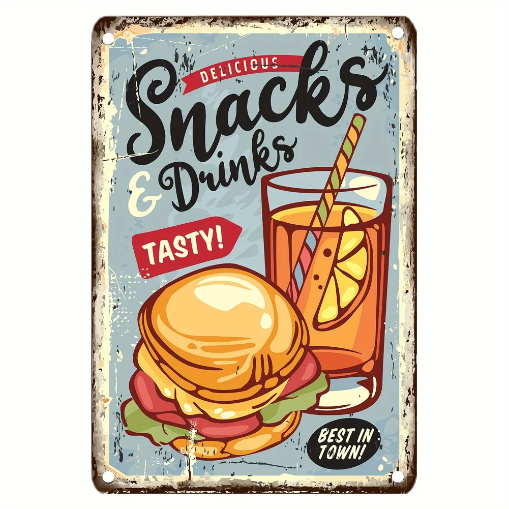 빈티지 푸드 메탈 사인, 12x8 인치 철제 벽 장식, - Food Snacks Easy 리뷰 및 가격